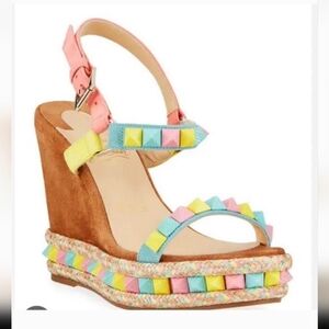 Christian Louboutin Pyraclou 110 Veau Velours Wedge Sandals Size 38